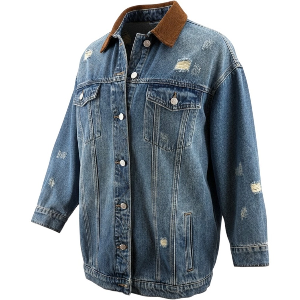 Bayeas Los Angeles Mens Distressed Denim Trucker Jacket Corduroy Small New